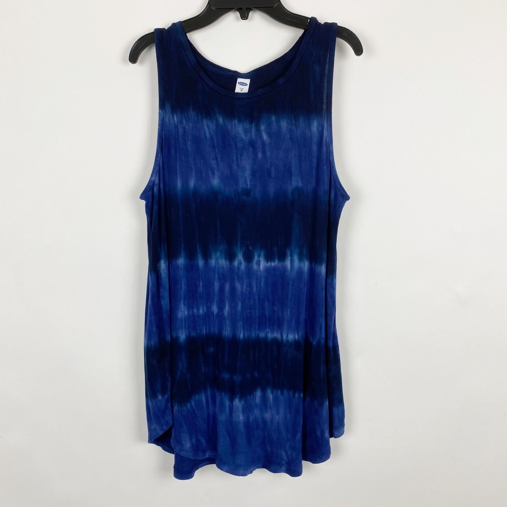 Old Navy Luxe Tie Dye Sleeveless Swing Tank Top Womens Medium Navy Blue